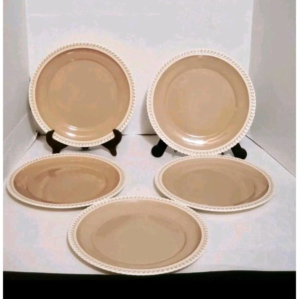 Harkerware Chesterton Beige Tan Plates Medium Lunch Plate 5 Pc Lot 9.25